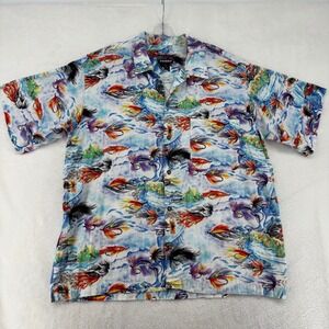 Patagonia Pataloha Mens XL Fly Fishing Lure Print Shirt Vintage 1993 5176 Rayon